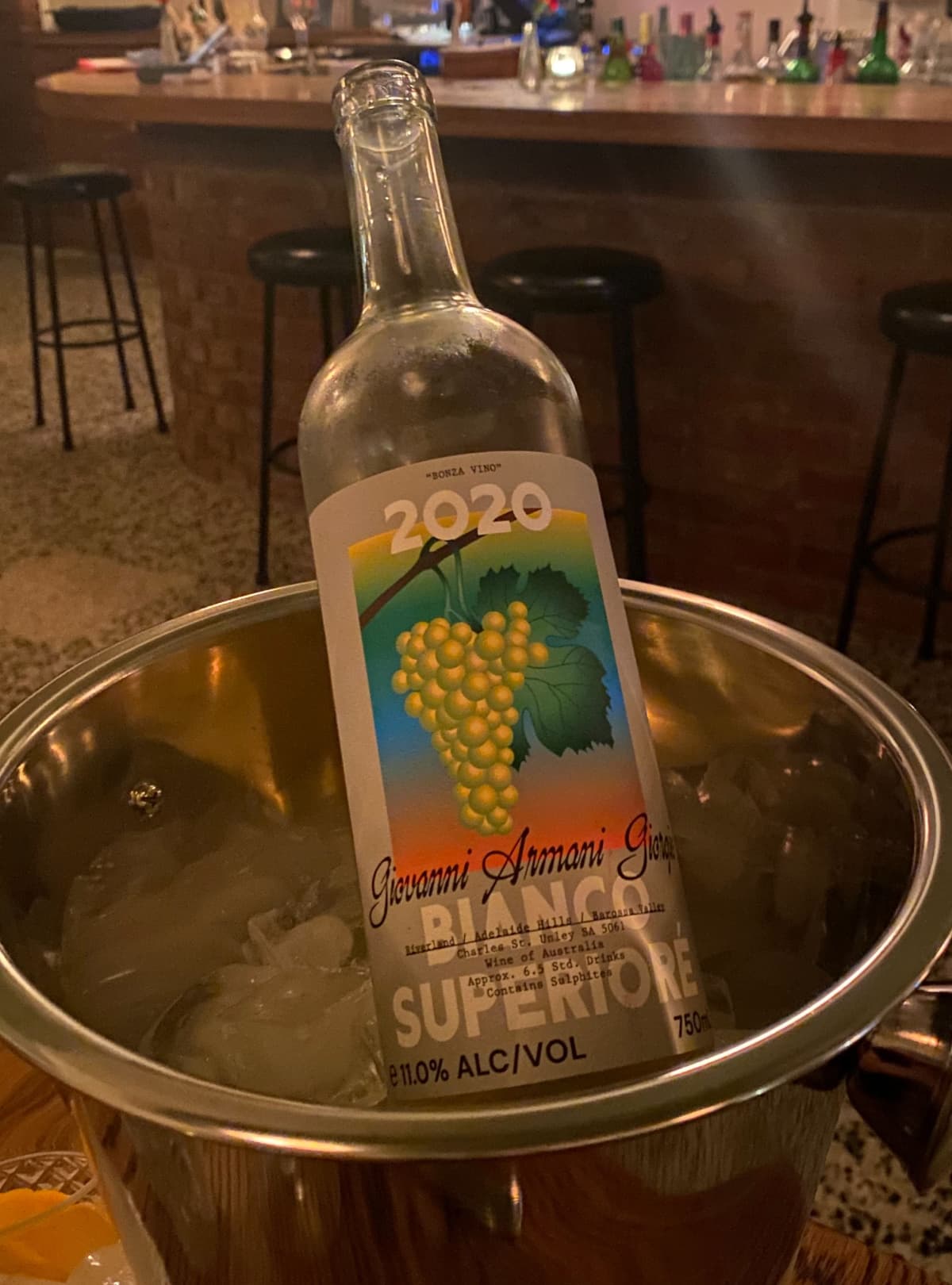 Bottle of wine labeled Bianco Superioré
